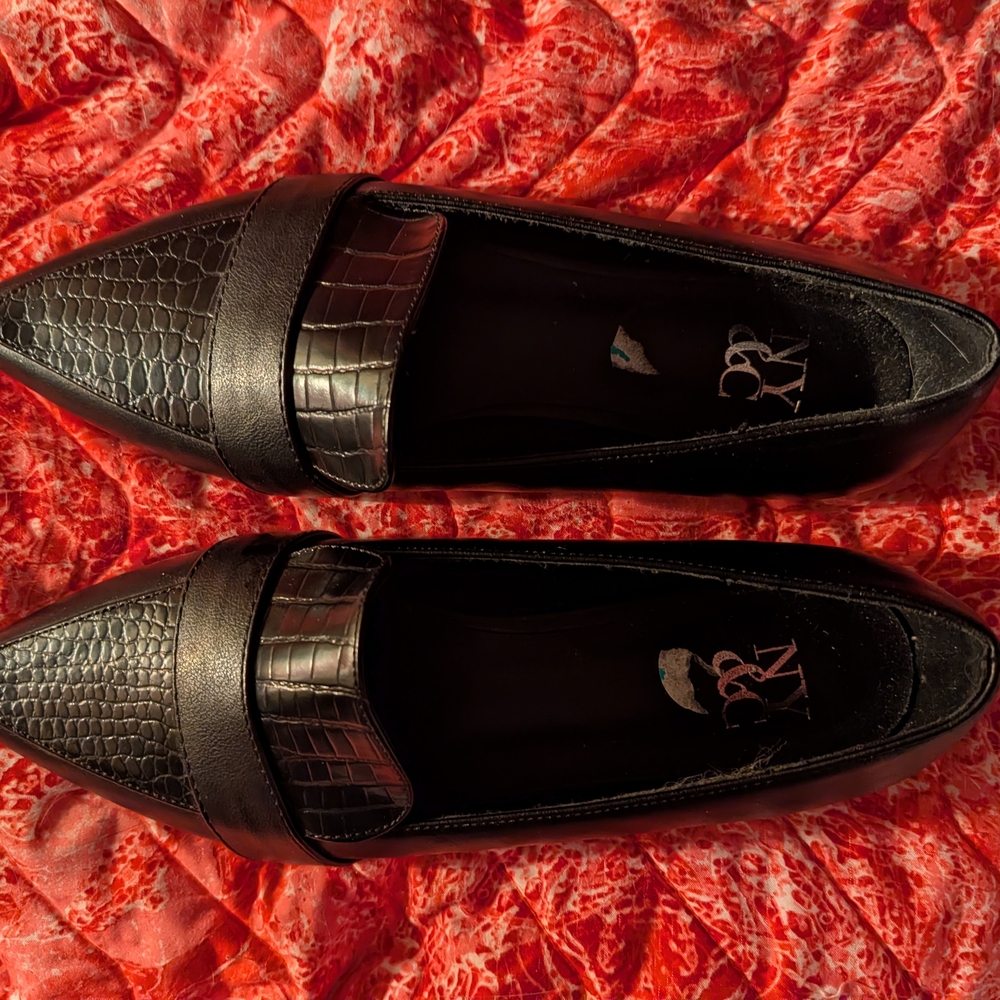 New York & Company Black Croc-Embossed Flats